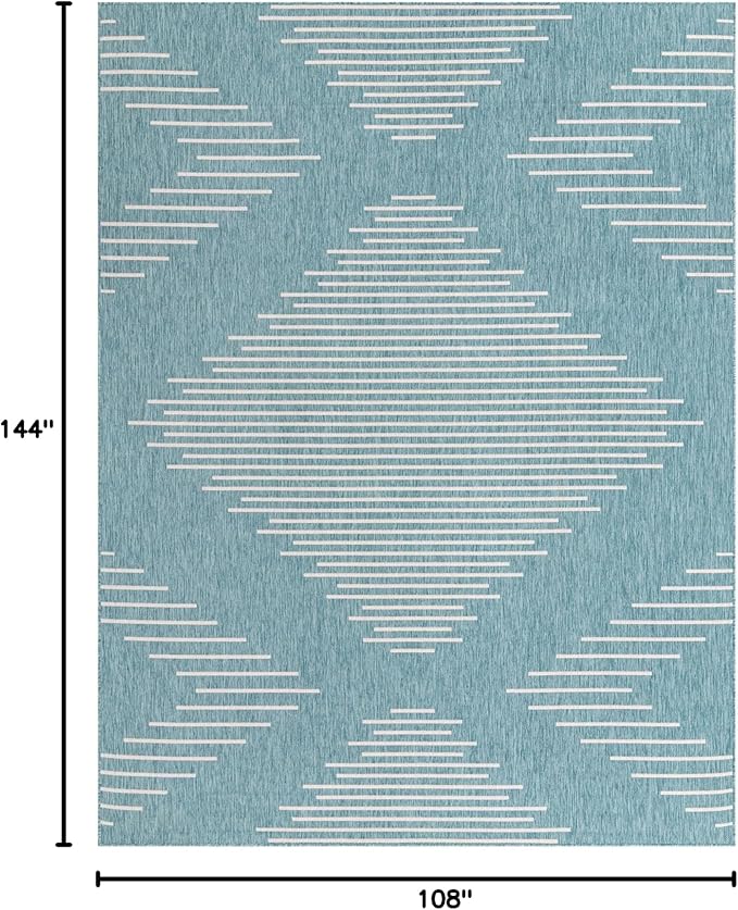 Rugs.com Outdoor Modern Collection Rug – 9' x 12' Light Aqua Flatweave Rug Perfect for Living Rooms, Large Dining Rooms, Open Floorplans
