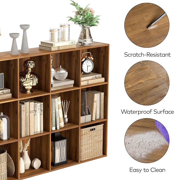 VDNEND Wooden Storage Organizer with Closed Back Panel, 11in Cube Shelf Opening, Bookshelf, Display Shelf,Closet Cabinet for Home and Office (Brown, 12-Cube 35.98L*9.45W*47.72H)
