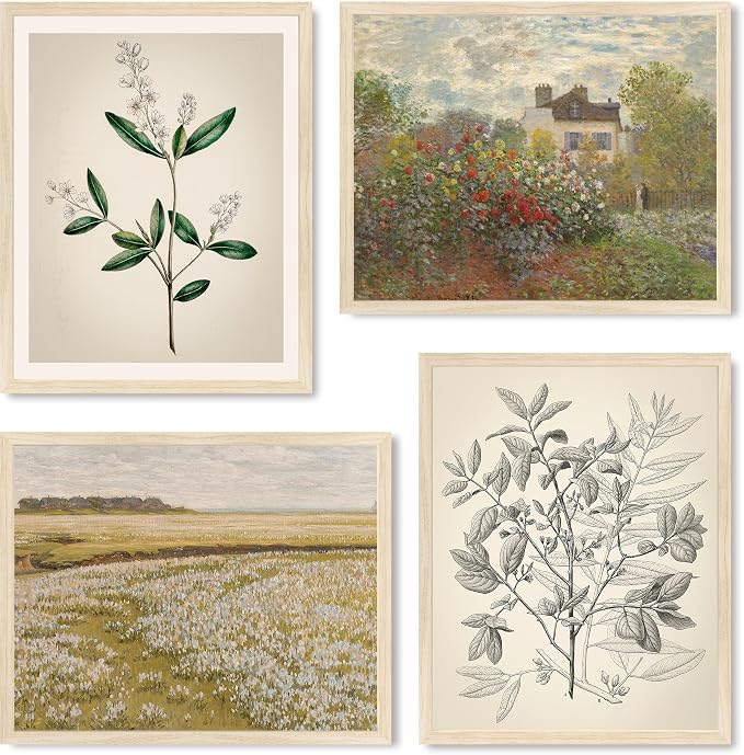 SIGNWIN Poster Bathroom Decor, Wall Art Room Decor Multicolor for Living Room, Bedroom, Office Autumn Spring Rustic Flower Landscape Classic Vintage Retro Illustrations - 12"x16"x4