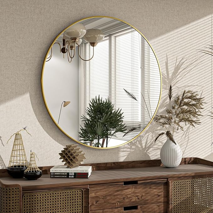 Round Mirror Wall Mounted Mirror - 24" Gold Circle Mirror Bathroom Vanity Mirror with Aluminum Frame for Bedroom Living Room Entryway Decor