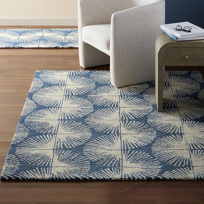 Nicole Miller New York Kendall Fluted Geo Handcrafted Area Rug, 100% Wool Rug, Navy Blue, 6'x9'
