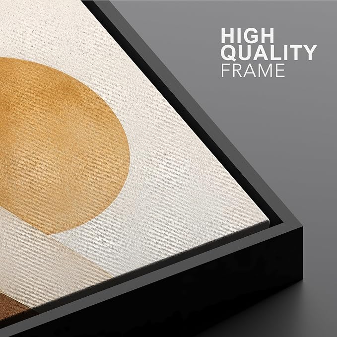 Woodrose Framed Canvas Print Wall Art Abstract Layered Landscape Sun and Waves Illustrations Modern Art Minimalist 3D Colorful Ultra for Living Room, Bedroom, Office - 16"x24" BLACK