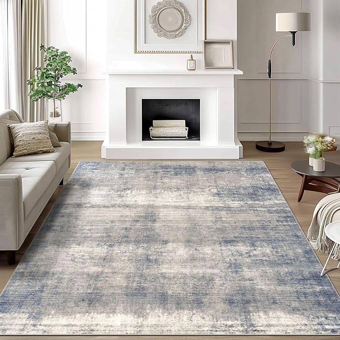 6x9 Area Rug, Ultra-Soft Washable Rug for Living Room, Dinner Room, Bedroom, Non-Slip Modern Abstract Rug, Indoor Carpet Large Area Rug, Gardual-Blue