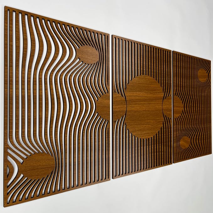 Mid Century Modern Celestial Gravity Wood Wall Art, Boho Solar Geometry Wood Wall Decor, Abstract Set of 3 Wall Hangings, Home Gift for Living Room and Bedroom