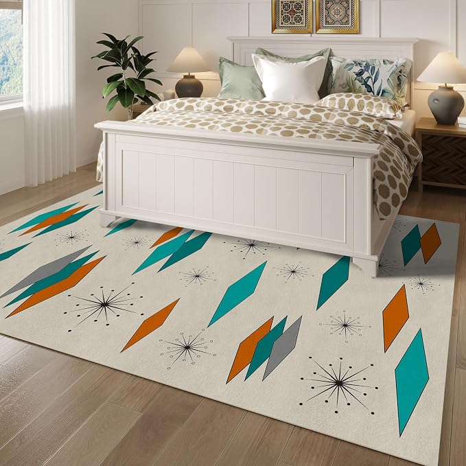 Mid Century Modern Rug for Living Room, Non-Slip Machine Washable Carpet Atomic Retro Area Rugs for Bedroom Dining Room Office Indoor Modern Home Decor 5'x7'