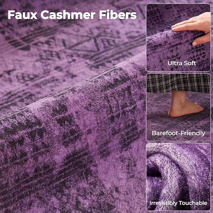 Kokia Abstract 9x12 Area Rugs Living Room Washable Low Pile Non-Slip Indoor Decor Purple Carpet Foldable Stain Resistant Ombre Rugs Bedroom Dining Room, Oslo Plum