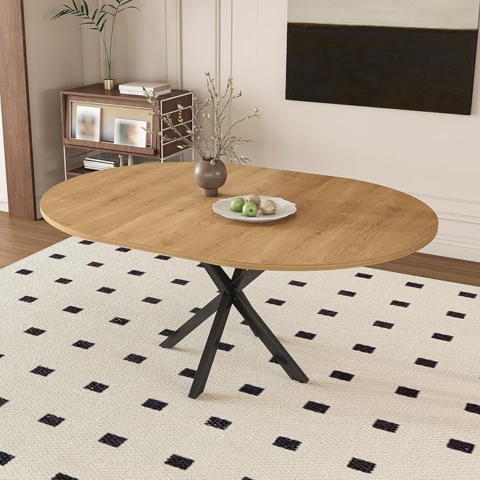 43"-59" Extendable Round Dining Table for 4-6,Mid Century Modern Wood Grain Table,Expandable Kitchen Table for Small Spaces