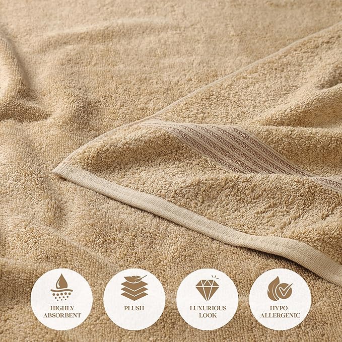 Superior Heritage Egyptian Cotton 3 Piece Towel Set, Assorted Absorbent Towels for Bathroom, Guest Bath, Luxury Home Decor Essentials, Includes 1 Bath, 1 Hand, 1 Face Towel/Washcloth, Toast