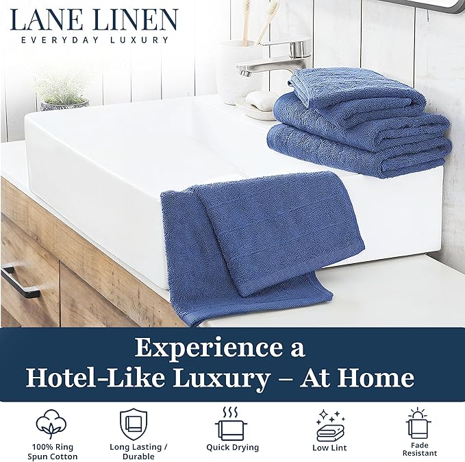 LANE LINEN 4 Pack Hand Towels (16"x28") - 100% Ringspun Cotton Towels Set for Bathroom - Quick Dry, Ultra Soft & Absorbent Large Hand Towel Set - Can be Used for Salon, Spa & Hotel - Cerulean Blue