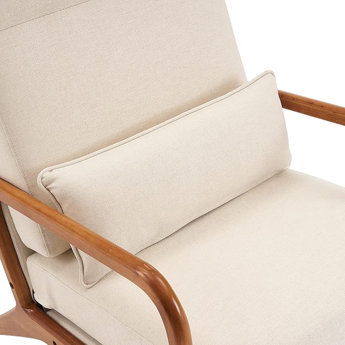 Bonnlo High Back Beige Accent Chairs Set of 2, Upholstered Mid Century Modern Lounge Fabric Chairs Reading Chairs Side Sitting Chair Solid Wood Farmhouse Armchairs for Living Room, Bedroom, Guest Room