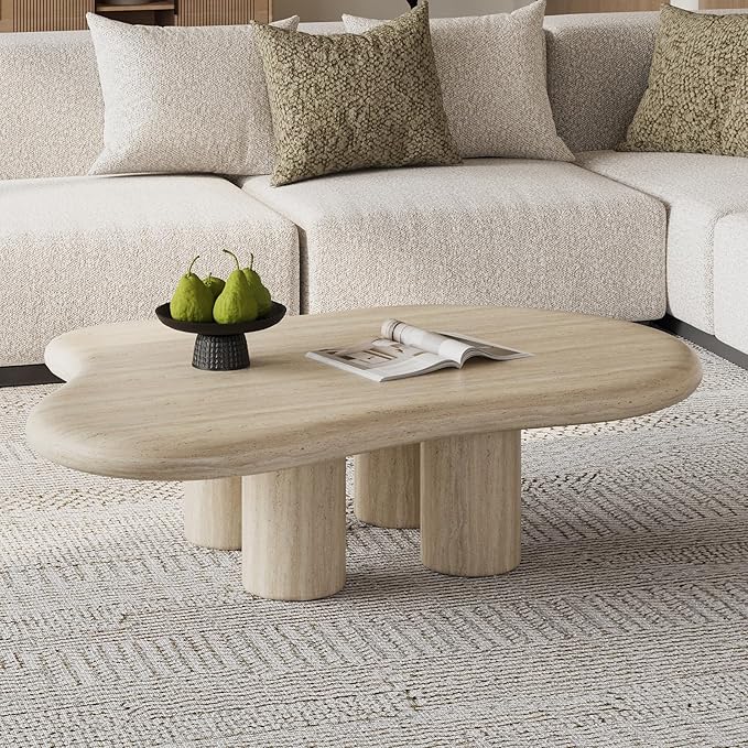 47.24" Cloud Coffee Table- Irregular Coffee Table Wood Modern Center Table with 4 Legs,Tea Table for Living Room Bedroom Apartment Farmhouse
