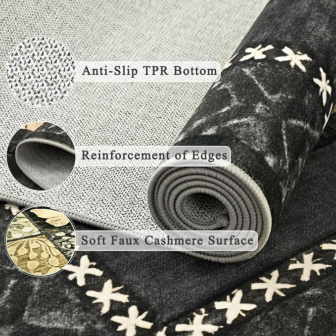 Tepook 5x7 Area Rugs for Living Room, Modern Large Geometric Rug for Bedroom, Washable Patchwork Rug Indoor Non Slip Throw Carpets for Dining Room Office Farmhouse Home Decor, Dark Grey