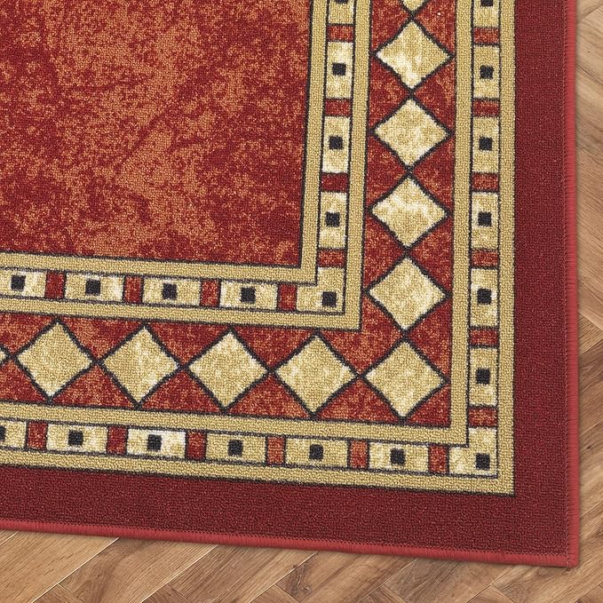 Antep Rugs Alfombras Modern Bordered 3x5 Non-Skid (Non-Slip) Low Profile Pile Rubber Backing Indoor Area Rugs (Maroon Beige, 3' x 5')