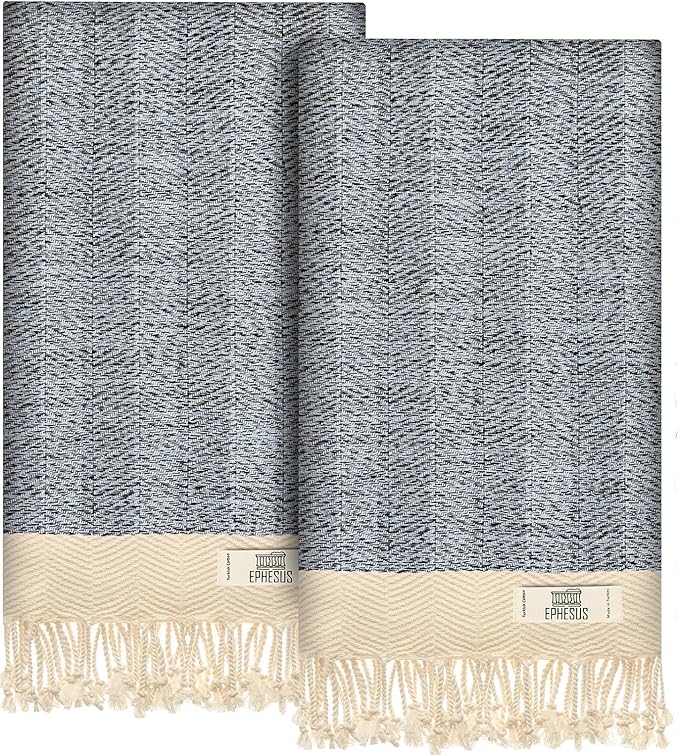 Hand Towels - Set of 2 | 18" x 30" - Decorative Turkish Hand Towel for Bathroom, Kitchen, Guest, Face, Hair, Tea, Dishcloth (Herringbone, Baby Blue)
