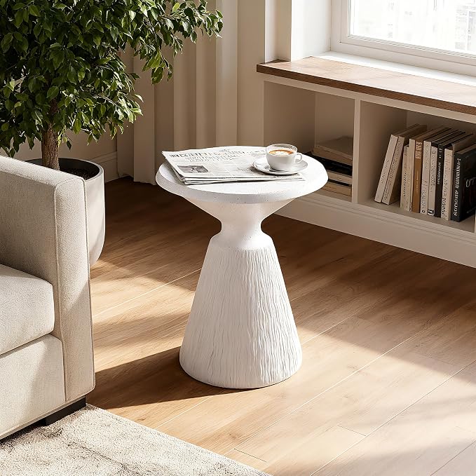 ø16.73'' Faux Concrete Cement Round Side Table End Table, Modern Contemporary Minimalist White Finish Style, MGO & Fiberglass Material for Indoor & Outdoor, No Assembly, Aqua Grey