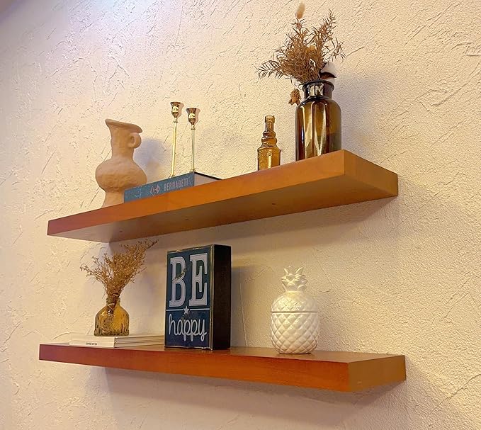 IEO Long Wooden Floating Shelves for Room Wall, Natural Wood Floating Shelves Wall Mounted Kitchen Shelf for Living Room, Bedroom, Kitchen,Bathroom, Storage (Honey Oak, 36in 2tier)
