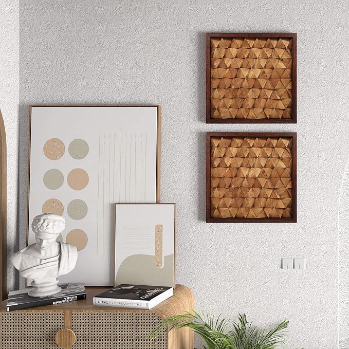 CONSDAN Wood Wall Decor | USA Grown Hardwood, Rustic Wooden Wall Art, Home Decorations for Living Room and Bedroom Aesthetic, Framed and Ready to Hang, Triangle, 18" x 18"