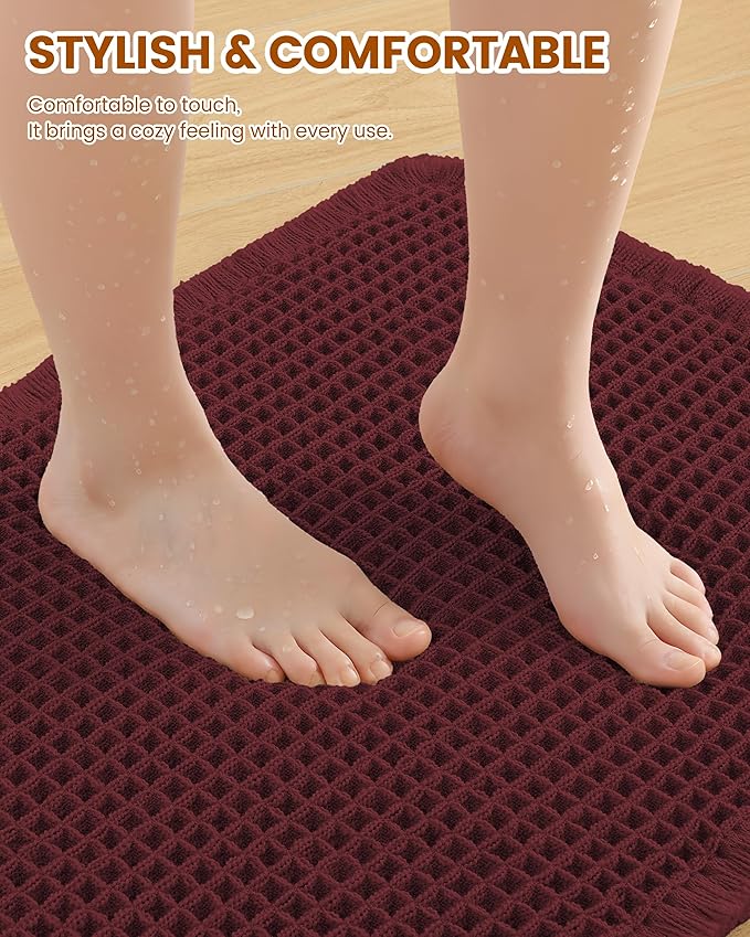 Smiry Waffle Bath Mat 36x24, Extra Soft Absorbent Bathroom Rugs, Non Slip Machine Washable Quick Dry Bath Rugs for Bathroom Floor, Tub, Shower, Home Decor Accessories, Burgundy
