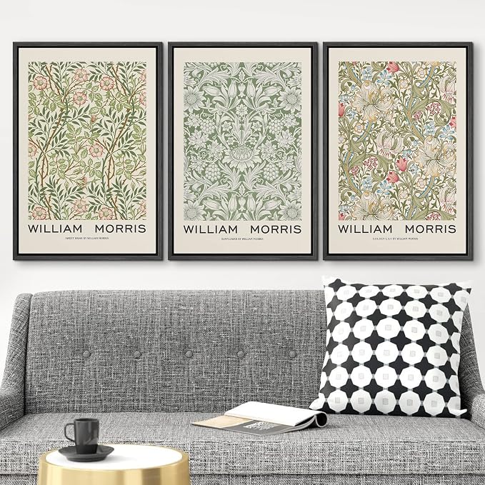 wall26 Framed Canvas Print Wall Art Set William Morris Flower Pattern Tapestries Nature Floral Illustrations Fine Art Decorative Botanical Rustic for Living Room, Bedroom, Office - 16"x24"x3 Black