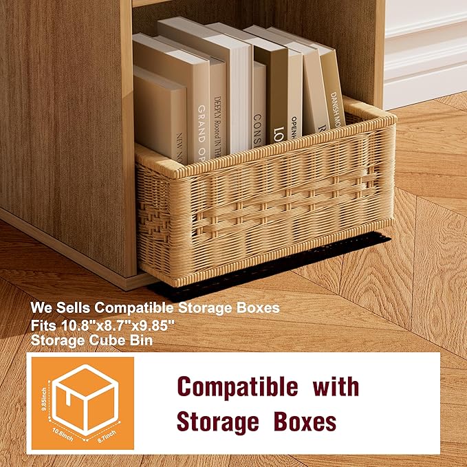 Book Shelf, Wooden Cube Storage Organizer with 11" Open Cubes, Stackable Modular Bookcase for Room Divider Storage, 2 Tier Bookshelf for Living Room, Bedroom, Office (Oak, 5-Cube)