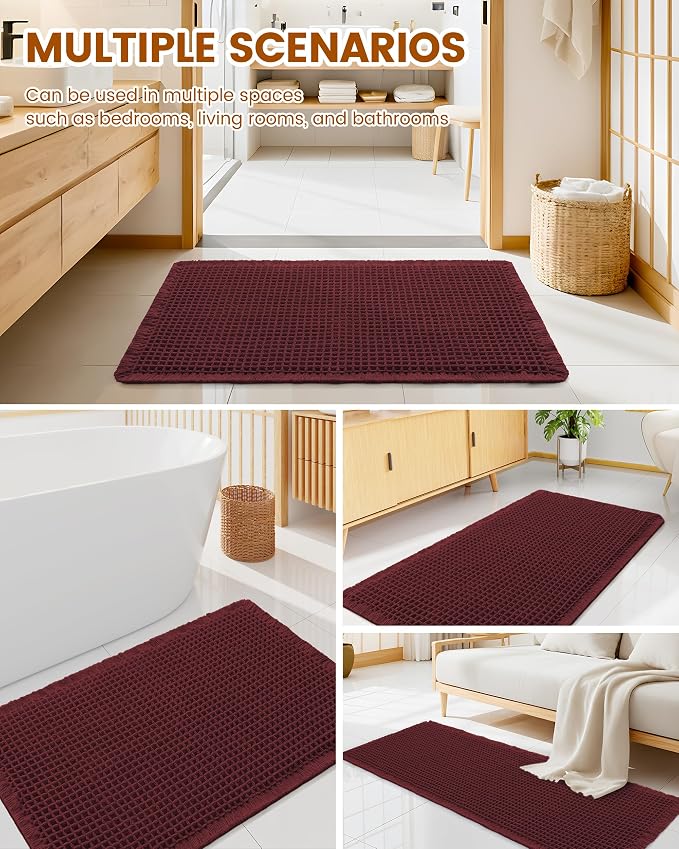 Smiry Waffle Bath Mat 36x24, Extra Soft Absorbent Bathroom Rugs, Non Slip Machine Washable Quick Dry Bath Rugs for Bathroom Floor, Tub, Shower, Home Decor Accessories, Burgundy