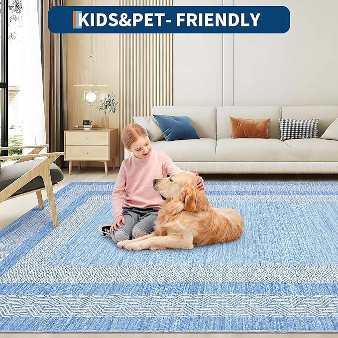 GarveeHome Washable 2.5x10 Kitchen Runner Rug, Easy Clean Geometri Rugs for Hallway Entryway, Indoor Outdoor Non Slip Rug Farmhouse Morden Carpet Door Mat Area Rug for Laundry Room Light Blue