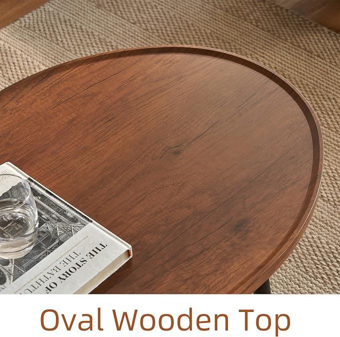 Saint Mossi Modern Coffee Table for Living Room, Mid-Century Oval Wood Coffee Table, Center Table for Small Space, D47xW23.6xH15, Espresso