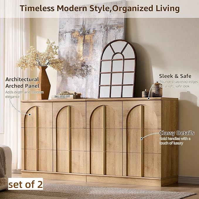 ACCOHOHO Buffet Cabinet with Storage&Arched Doors,31.5 Inch Wood Sideboard with Adjustable Shelf,Modern Coffee Bar Tables Accent Cabinets for Living Room,Kitchen Or Entryway (Natural Oak, 1 Piece)