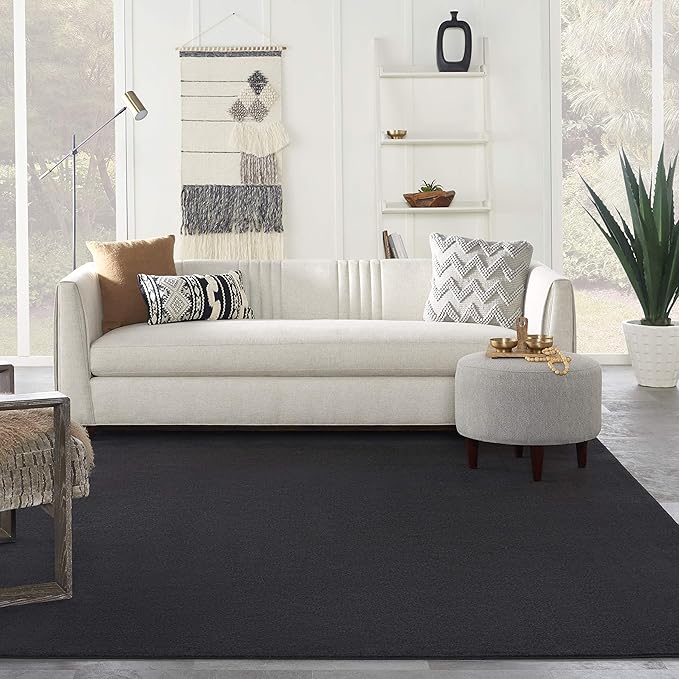 Nourison Home Nourison Essentials Black 9' x 12' Area Rug - Easy Clean, Non Shedding, Bed Room, Living Room, Dining Room, Kitchen (9' x 12')