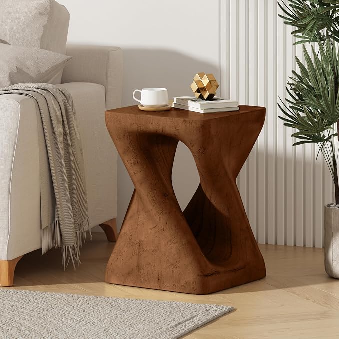 ø11.75'' Small Side Table End Table for Living Room, Modern Retro Farmhouse Countryside Style, Magnesium Oxide Material for Indoor & Outdoor, No Assembly, Wood Grain, Antique Brown