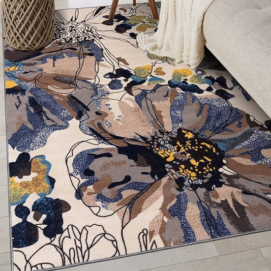 Rugshop Cream Bright Flowers Non Slip Non-Shedding Area Rug for Bedroom, Living Room and Home Office, 3'3" x 5'