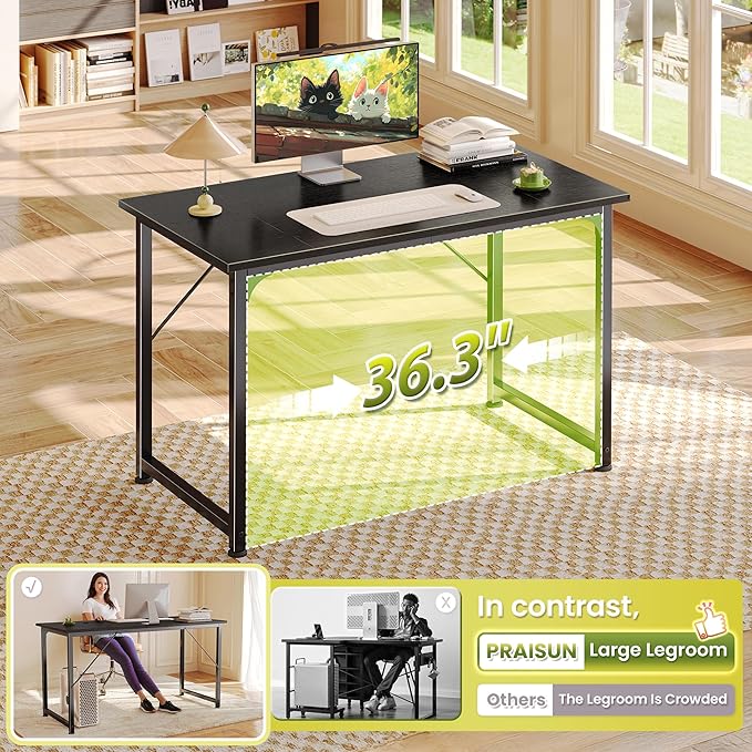 PRAISUN 39.4 Inch Computer Desk, Home Office Desk with Spacious Desktop, Modern Gaming Desk, Writing Study Table for Bedroom, Small Spaces, Work from Home Desk with Metal Frame, Black