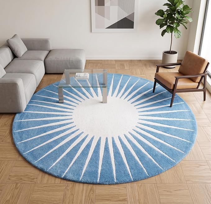 Restoration and Renovation Modern Round Area Rug – Hand-Tufted with 100% NZ Wool, Thick & Soft Circular Carpet for Living Room, Bedroom & Dining Room Decor (Sky Blue, 9' Round)