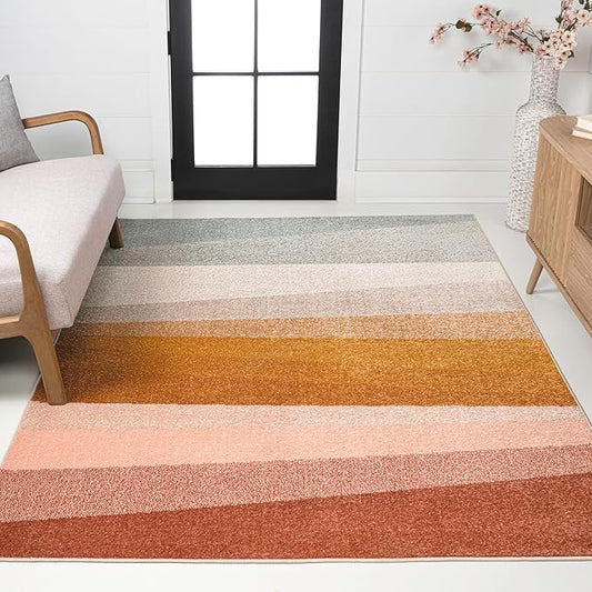 JONATHAN Y Prism Geometric Striped Indoor Area Rug 8x10, Red/Yellow/Gray, Modern, Coastal, Easy-Cleaning for Living Room, Bedroom, Kitchen, Pet Friendly, Non-Shedding (DZC101B-8)