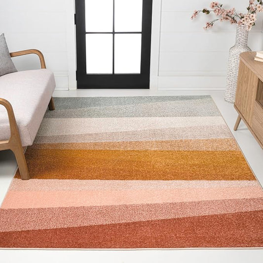 JONATHAN Y Prism Geometric Striped Indoor Area Rug 4x6, Red/Yellow/Gray, Modern, Coastal, Easy-Cleaning for Living Room, Bedroom, Kitchen, Pet Friendly, Non-Shedding (DZC101B-4)