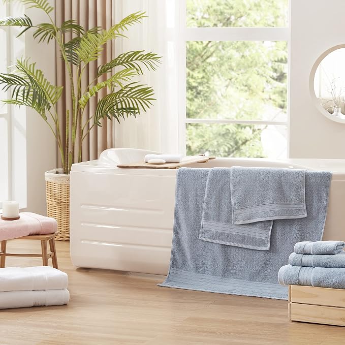 COZYART Light Blue Towel Sets for Bathroom 6Pcs, Turkish Cotton Bath Towel Set Soft Highly Absorbent and Durable 650 GSM Luxury Bathroom Sets with 2 Bath Towels, 2 Hand Towels, 2 Washclothes