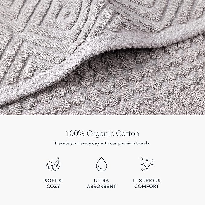 Texere 100% Organic Cotton Diamond Jacquard 700 GSM Luxury Bath Towel Sets - Ultra Soft and Absorbent Hotel and Spa Quality (Diamond, Cathedral Gray, 2 Bath Towels)