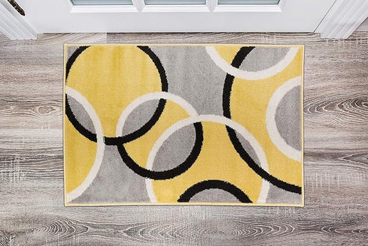 Rugshop Contemporary Abstract Circles Accent Rug, Fade-Resistant Carpet for Entryway, Kitchen, or Bathroom, Yellow, 2' x 3'