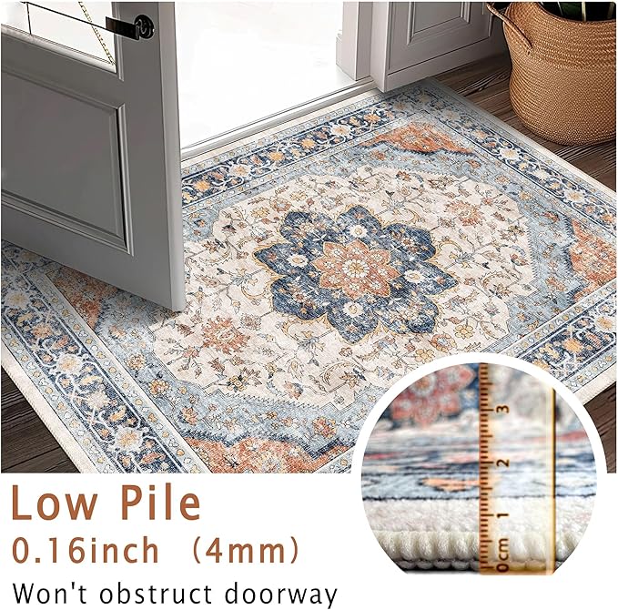 vivorug Runner Rug 2'x7' Washable Non-Slip Boho Runners for Hallways Kitchen Entryway Laundry Room Carpet Hallway Runner Orange/Navy