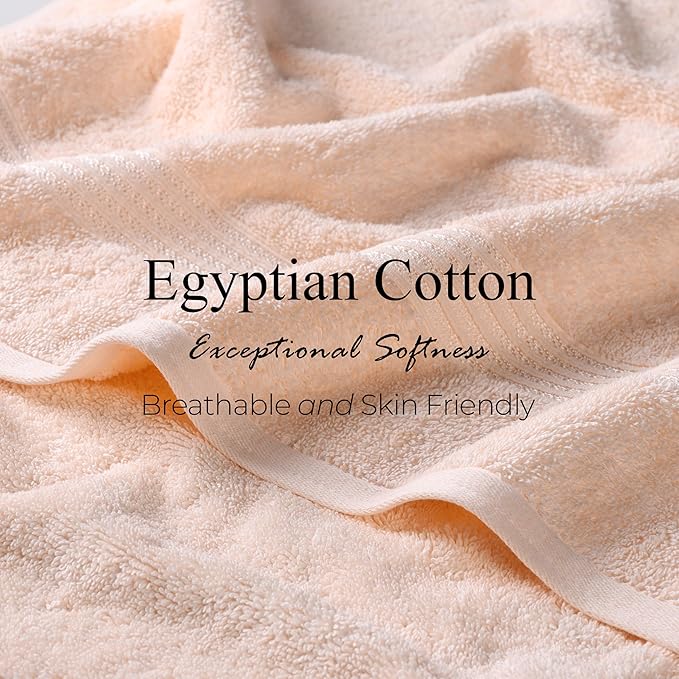 Superior Heritage Egyptian Cotton 6 Piece Towel Set, Heavyweight Towels for Bathroom, Guest Bath, Luxury Home Decor, Plush Absorbent Essentials, Includes 2 Bath, 2 Hand, 2 Face Towels, Peach