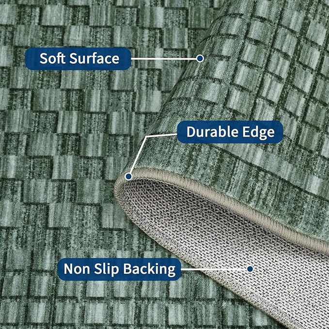 Washable Rugs 10x13 Rug for Living Room Modern Bedroom Rug Aesthetic Green Large Area Rug Non Slip Throw Rugs Soft Low Pile Stain Resistant Carpet for Dining Room 10'x13' Green