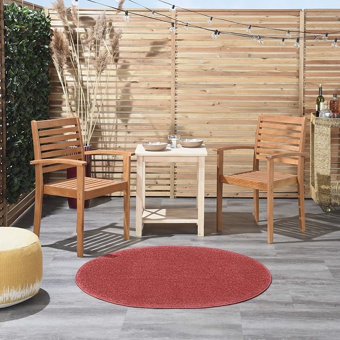 Nourison Home Nourison Essentials Brick Red 4' x Round Area Rug - Easy Clean, Non Shedding, Bed Room, Living Room, Dining Room, Kitchen (4' x Round)