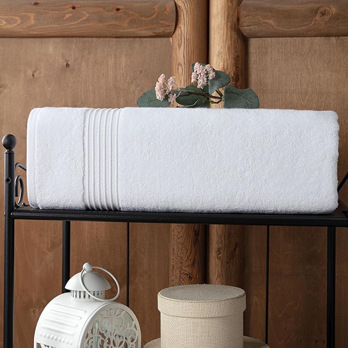 Milara Turkish Luxurious Extra Large Cotton Bath Sheet | Premium Bath Sheet Towels Ultra-Soft, Highly Absorbent, Durable | White Color Plush Bath Sheets, (35x70 Inches)