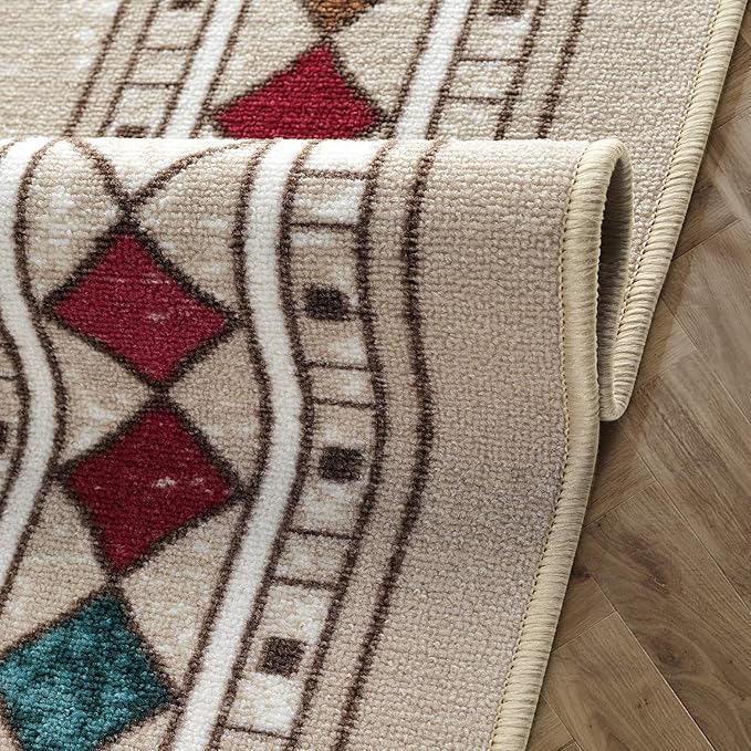 Antep Rugs Alfombras Modern Bordered 3x5 Non-Skid (Non-Slip) Low Profile Pile Rubber Backing Indoor Area Rugs (Beige, 3' x 5')