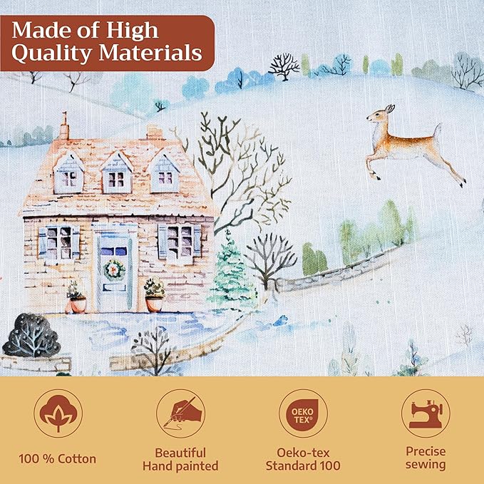 Maison d' Hermine Table Cloth Round Table 100% Cotton 63 Inches Fall Tablecloth Reusable Everyday Use for Thanksgiving Christmas Decorations Dining Farmhouse Party (Snowy World)