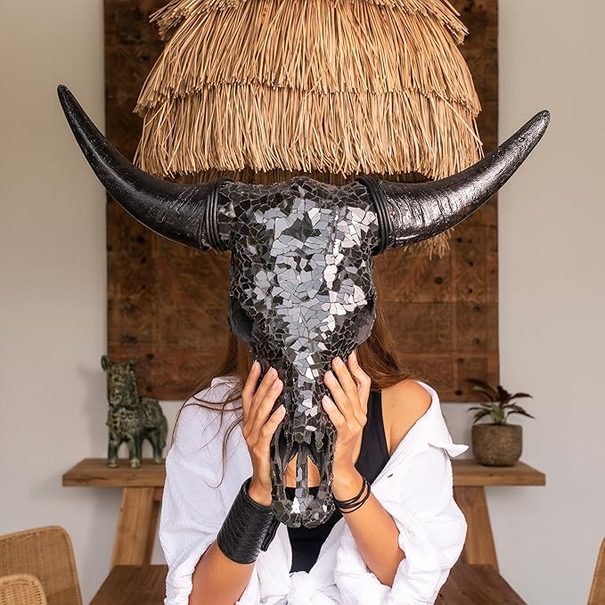 Skull Bliss - Hand-Crafted Real Authentic Taxidermy Cow Skull/Bull Skull Wall Decor with Horns/Real Animal Cow Skull Wall Decor (Standard Horns)