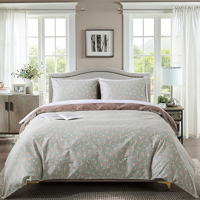 HoneiLife Wildflower Duvet Cover King - 100% Cotton Comforter Cover Sets, Floral Duvet Cover Sets, Botanical Bedlinen Set with Zipper Closure & Corner Ties