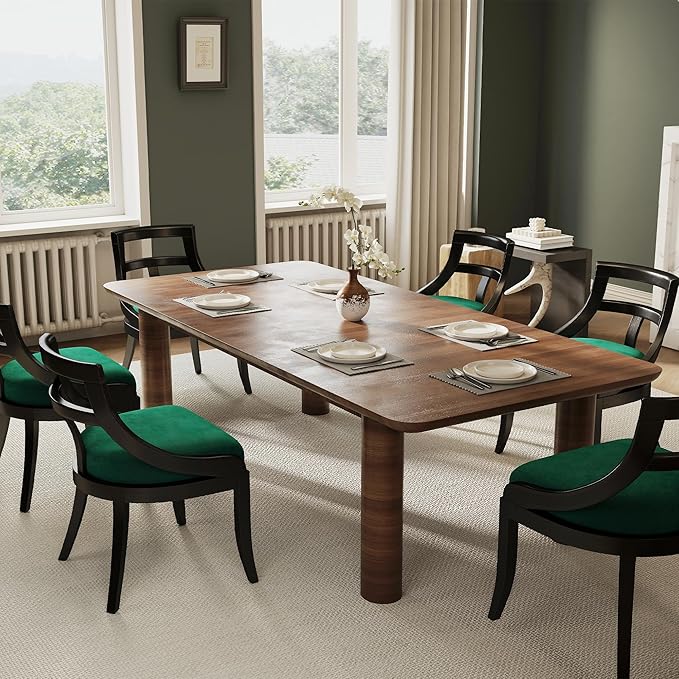 Modern Farmhouse Dining Chairs Set of 2 Mid Century Upholstered Dining Chair with Wooden Curved Back Kitchen Chairs for Dining Room Restaurant Cafe, Black-Velvet Green