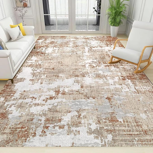 Modern Distressed Area Rug, Abstract Ethnic Art Non Slip Kids Rugs, Machine Washable Durable Carpet for Indoor Bedroom Living Room Office Decor Rug - 3 ft x 4 ft