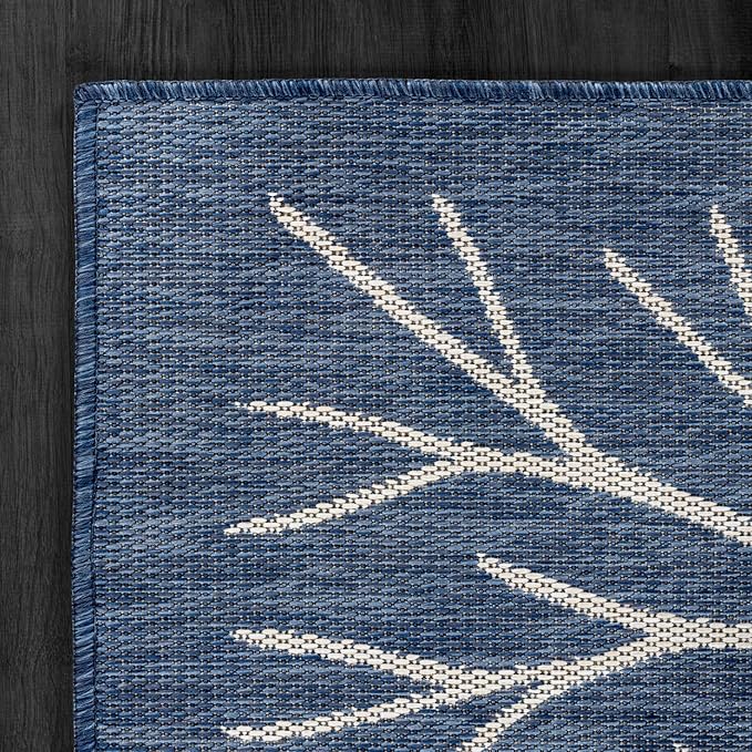 Washable Indoor Outdoor Rug 6x9 Modern Area Rugs Branch Pattern Non Shedding Waterproof Easy Clean Patio Deck Porch Living Room Bedroom Garden RV (6 X 9 Blue)